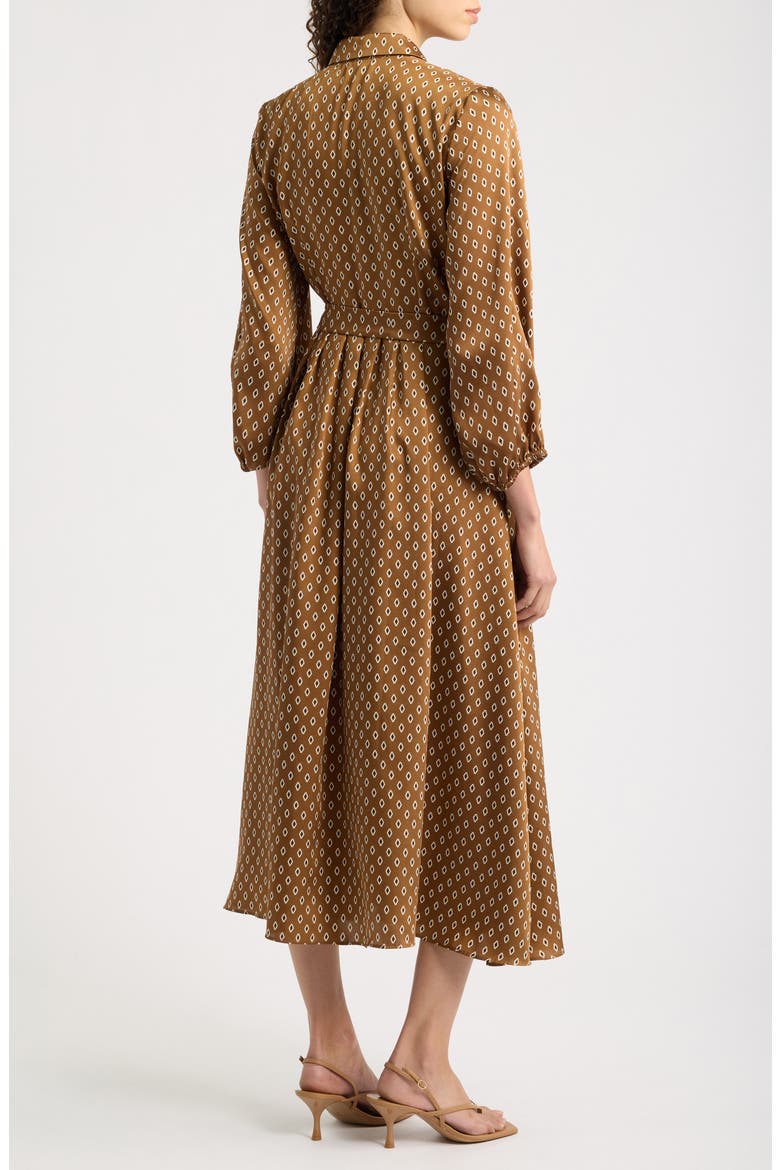 Passo Geometric Long Sleeve Midi Shirt Dress, Alternate, color, BURNT BROWN