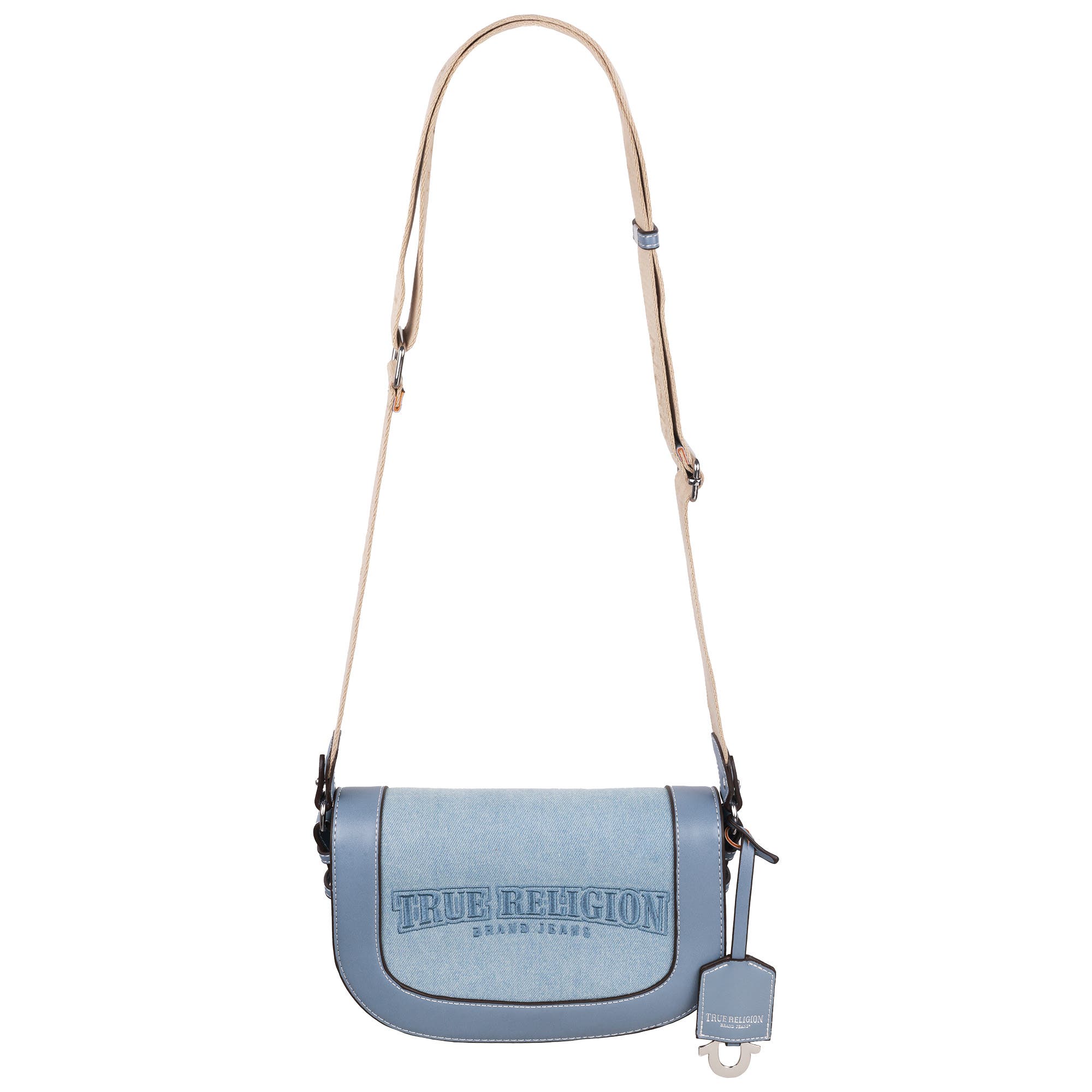 True Religion Dark Denim Logo Saddle Bag, Alternate, color, Denim