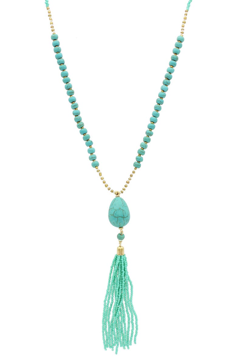 OLIVIA WELLES Elesia Beaded Tassel Y-Necklace, Main, color, Gold / Turquoise
