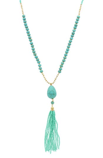 Olivia Welles Elesia Beaded Tassel Y-necklace In Blue