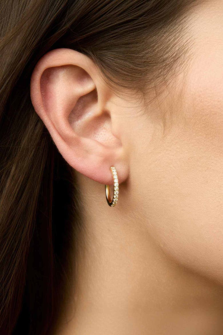 14K Yellow Solid Gold Regal Diamond Open Hoops, Alternate, color, Yellow Gold, Natural Diamonds
