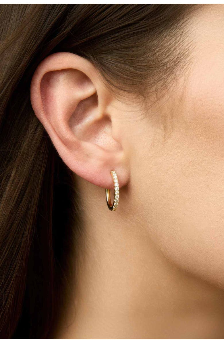 Oradina 14K Yellow Solid Gold Regal Diamond Open Hoops, Alternate, color, Yellow Gold, Natural Diamonds