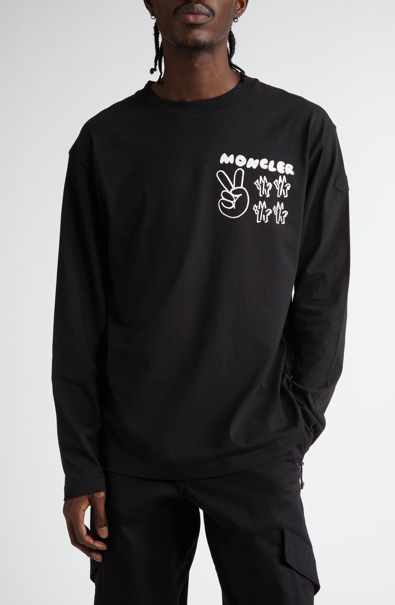 Moncler Logo Long Sleeve Cotton Graphic T-Shirt, Main, color,
