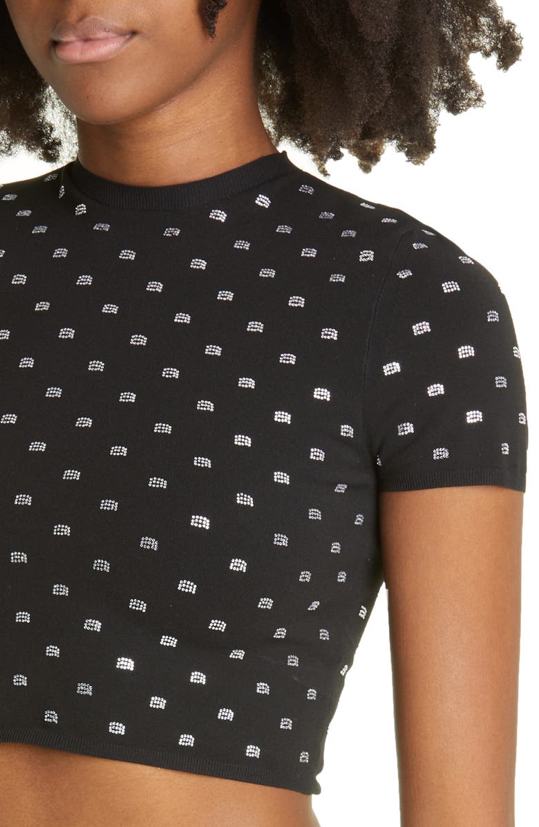 Alexander Wang Crystal Logo Crop T-Shirt, Alternate, color, 
