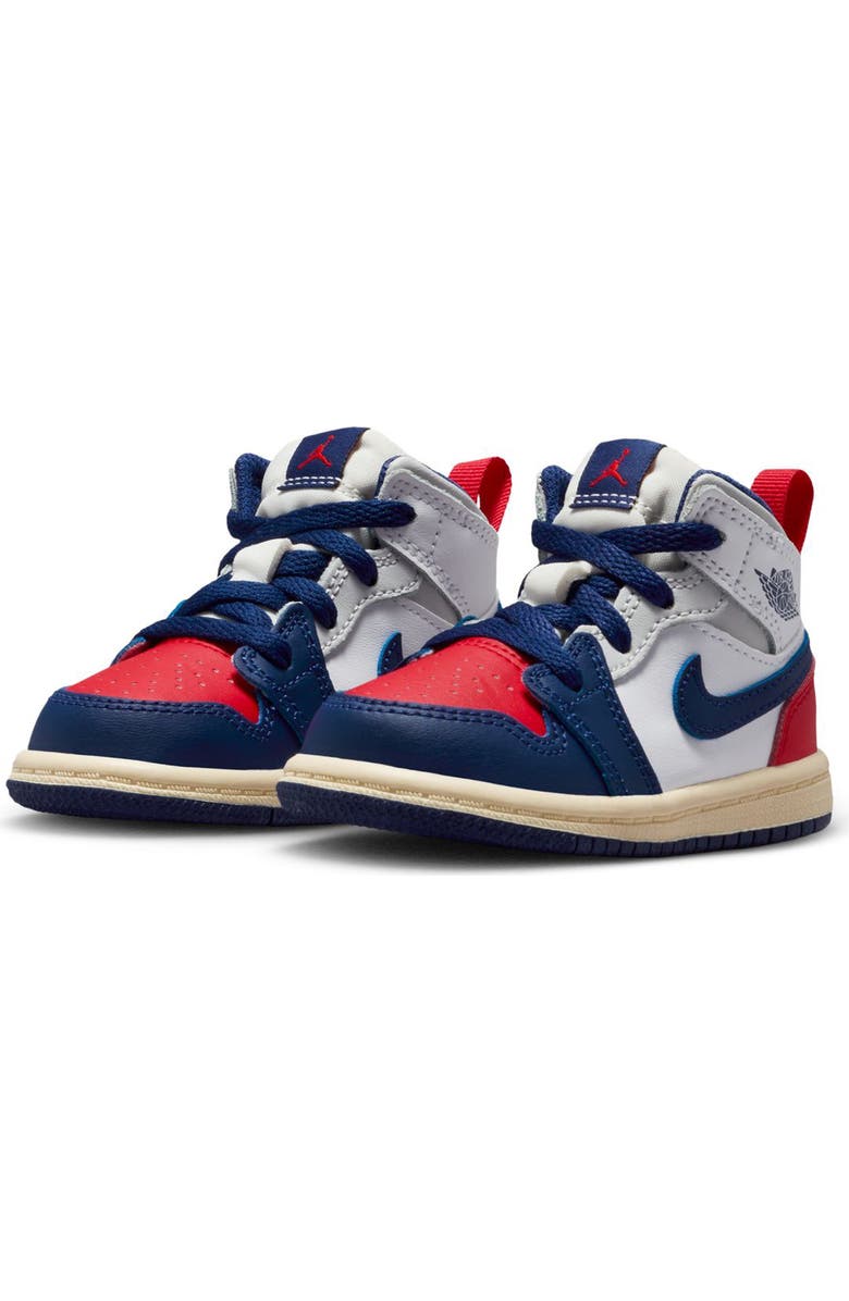 Nike Kids' Air Jordan 1 Mid Sneaker, Main, color, White/ Royal Blue/ Red