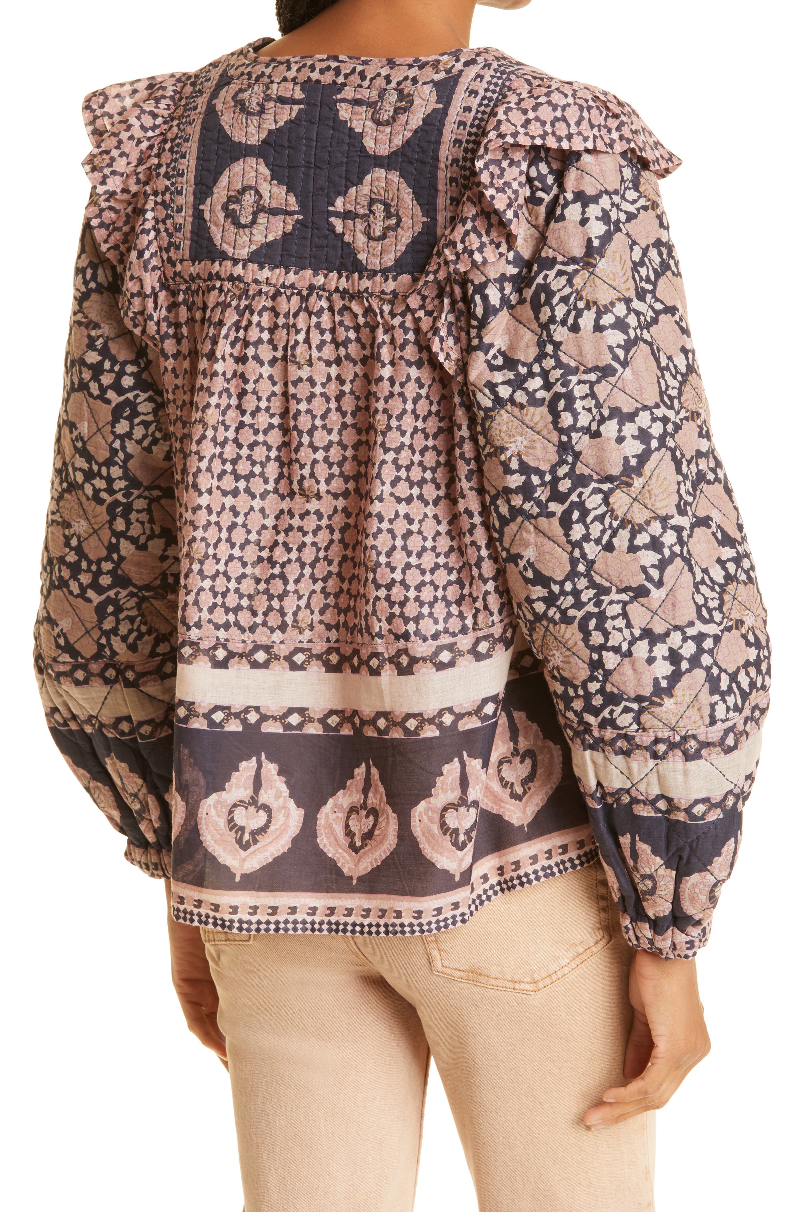 Sea NY Sea Margo Border Print Quilted Sleeve Top (Women) | Nordstrom