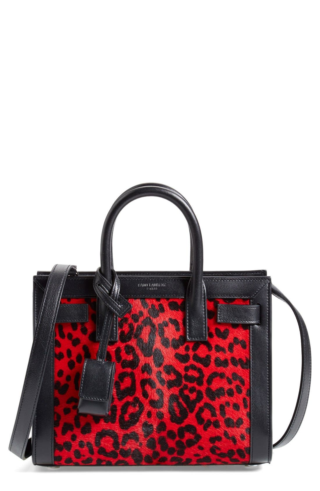 'Nano Sac de Jour Punk' Genuine Calf Hair & Calfskin Leather Tote, Main, color, ROUGE/ NOIR
