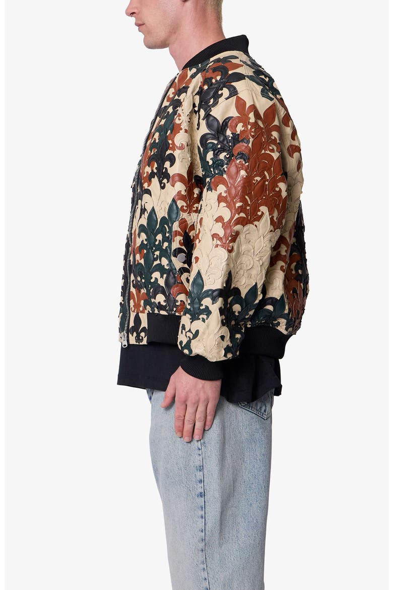 Fleur de Lis Faux Leather Bomber Jacket, Alternate, color, BEIGE MULTI
