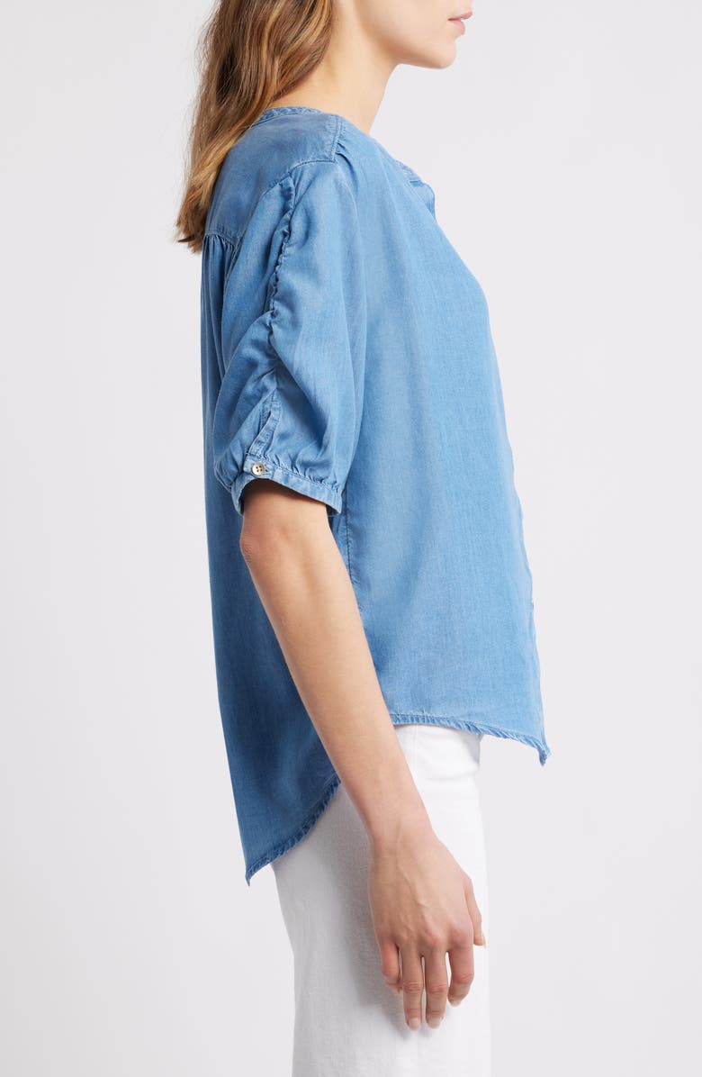 beachlunchlounge Deja Short Sleeve Denim Shirt, Alternate, color, Medium Wash