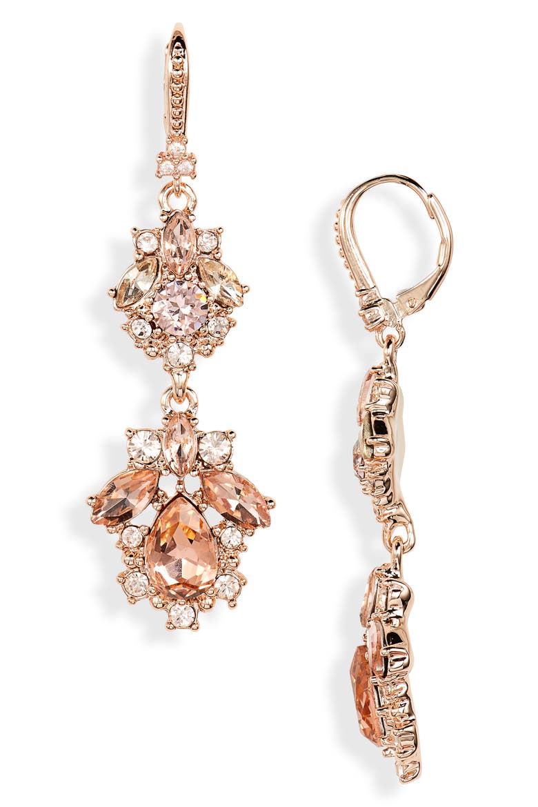 Crystal Cluster Double Drop Earrings, Main, color, ROSE GOLD/ ROSE/ SILK