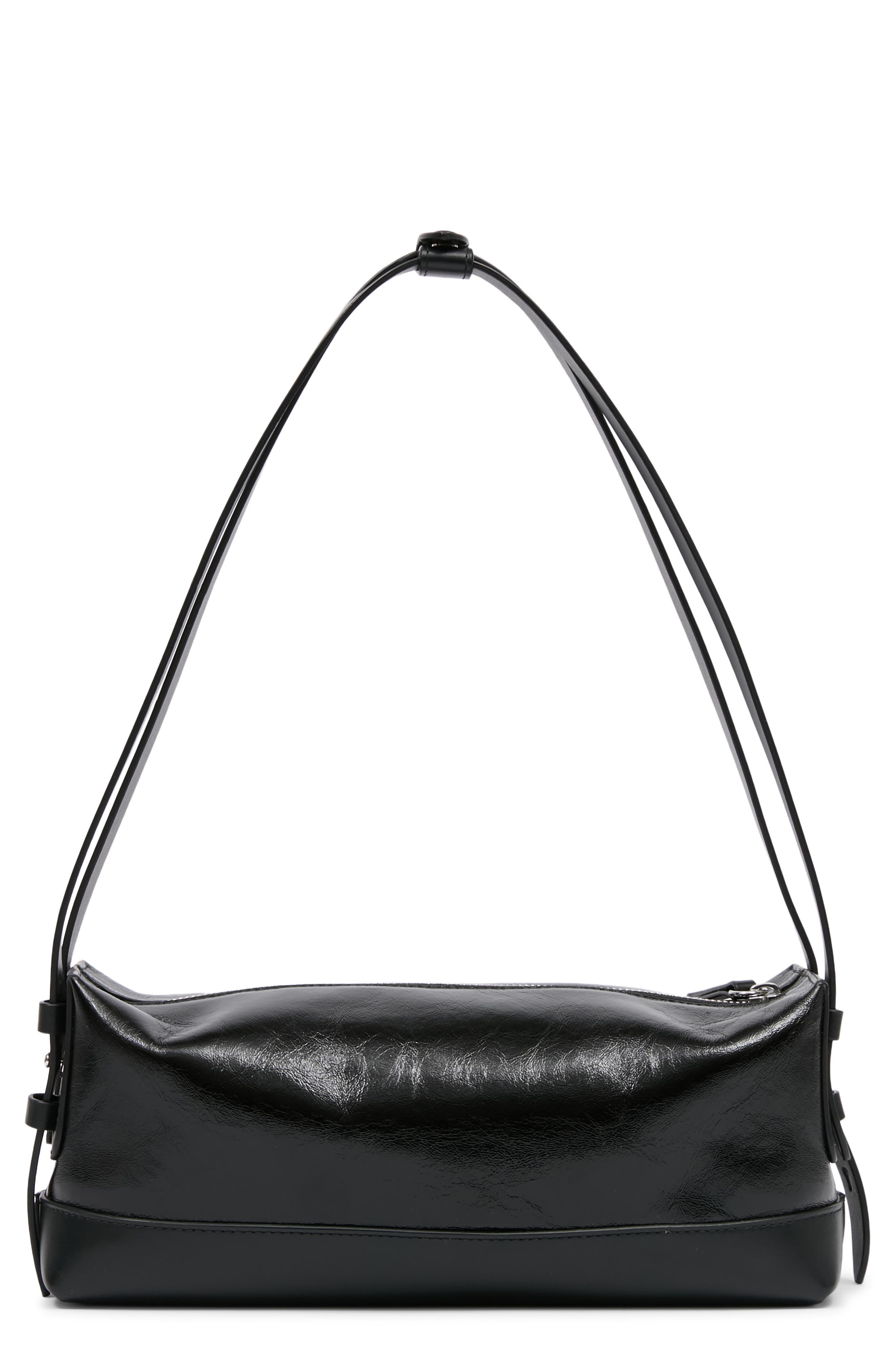 Maison Margiela Small Belt Leather Baguette Shoulder Bag, Main, color, Black/ Black