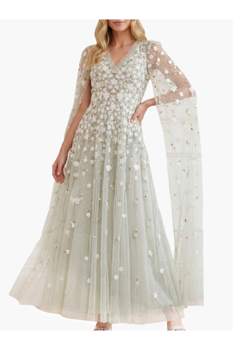 Camellia Ditsy Cape Sleeve Ankle Gown, Main, color, Seafoam/Multi