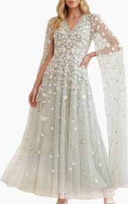 Needle & Thread Camellia Ditsy Cape Sleeve Ankle Gown