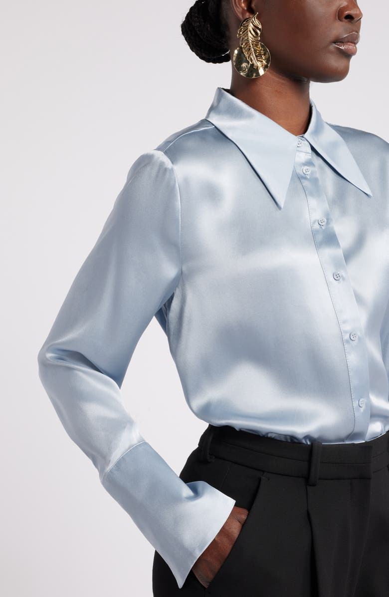 Nordstrom x Harlem's Fashion Row Megan Renee Silk Button-Up Shirt, Alternate, color, Blue Fog