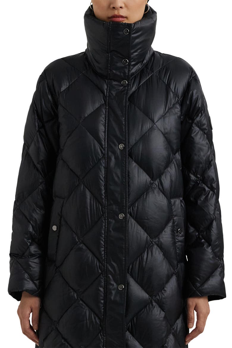 Soft Quilted Down Snap Front Coat, Alternate, color, BLACK