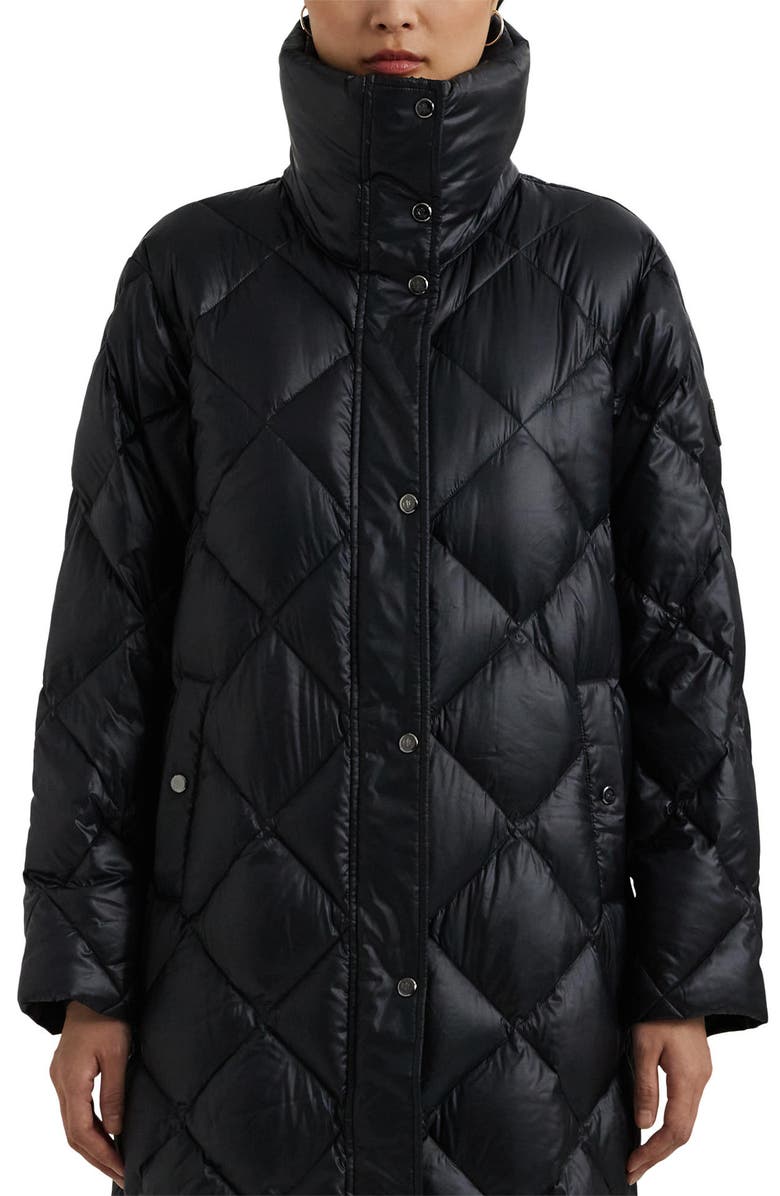 Lauren Ralph Lauren Soft Quilted Down Snap Front Coat, Alternate, color, Black