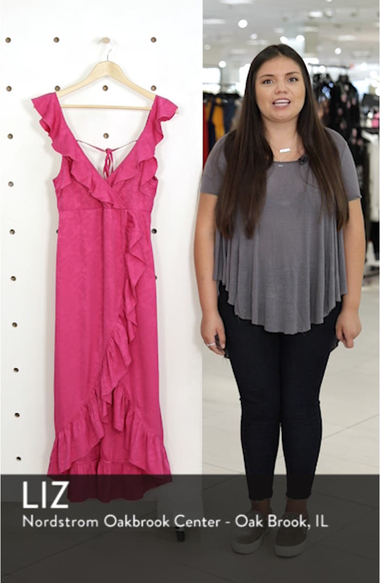 Jacquard Ruffle Faux Wrap Midi Dress, sales video thumbnail