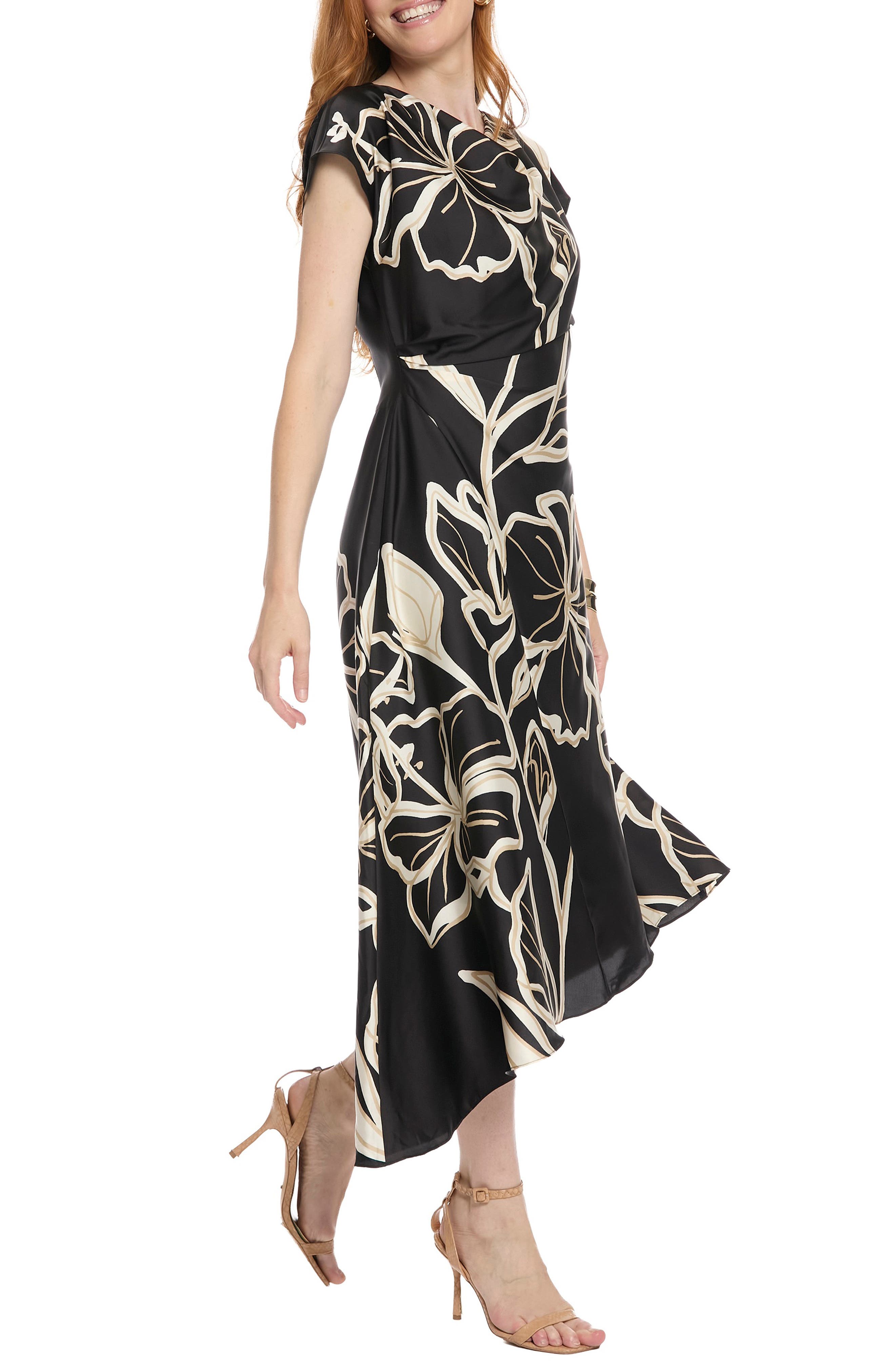 maggy london asymmetrical midi dress Print Asymmetric Satin Maxi dress