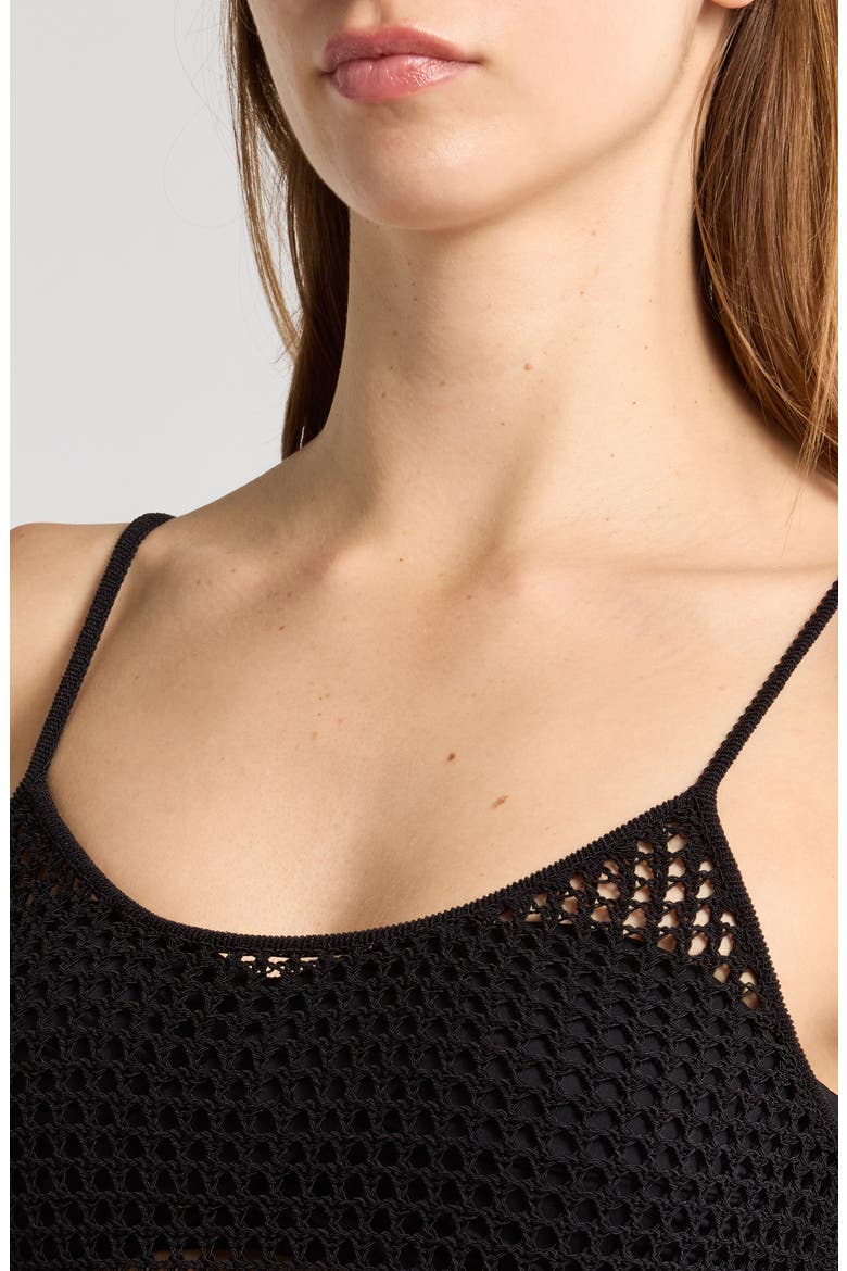 The Ulla Open Stitch Cotton Blend Cover-Up Dress, Alternate, color, NOIR