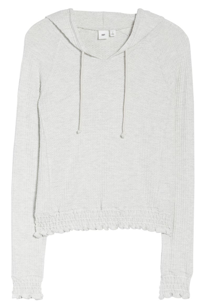 Thermal Smocked Hoodie, Alternate, color, GREY LIGHT HEATHER