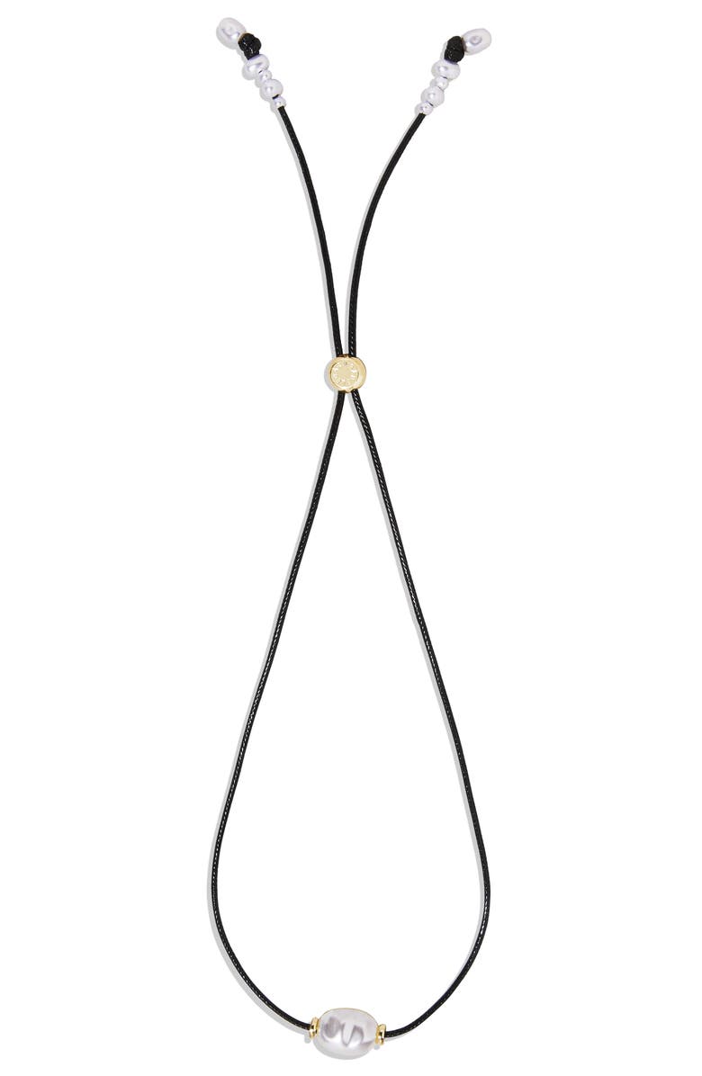 BaubleBar Antonia Faux Pearl Necklace, Alternate, color, Black