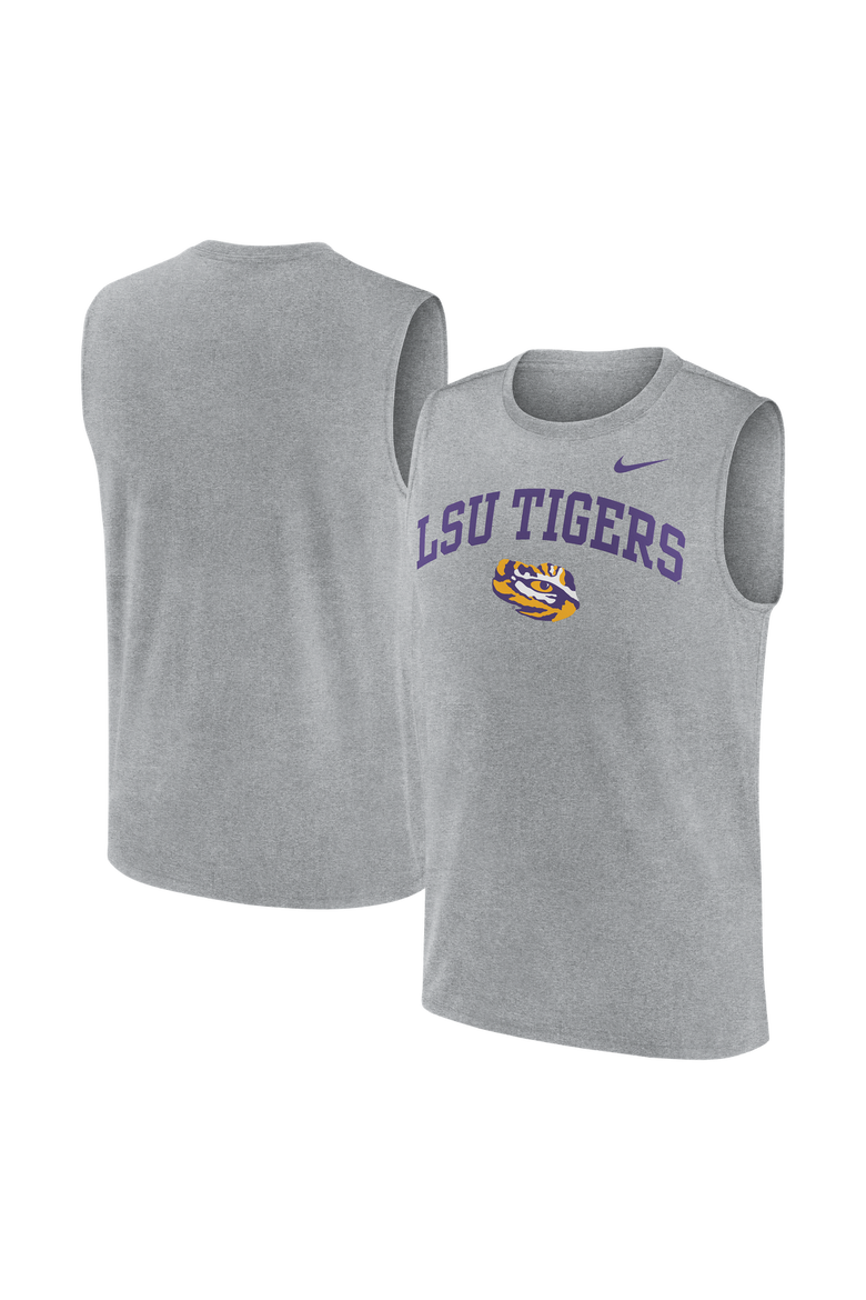 Men's Nike Heather Gray LSU Tigers Primetime Legend Arch Dri-FIT Muscle Tank Top, Main, color, Heather Gray