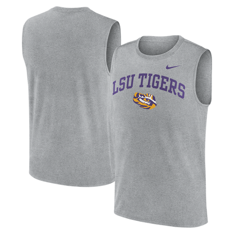 Men's Nike Heather Gray LSU Tigers Primetime Legend Arch Dri-FIT Muscle Tank Top