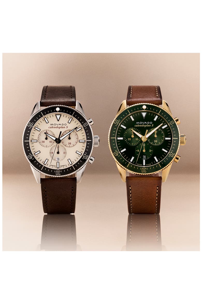 Heritage Chrono Leather Strap Watch, 42mm, Alternate, color, COGNAC/ GREEN/ GOLD