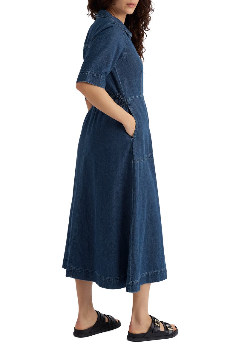 Gwenter Cotton & Linen Dress, Alternate, color, MID WASH