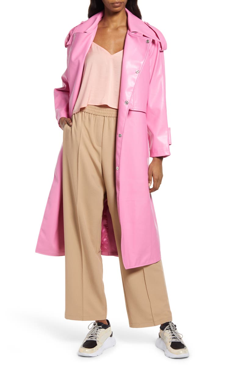Amy Lynn Faux Leather Trench Coat, Alternate, color,