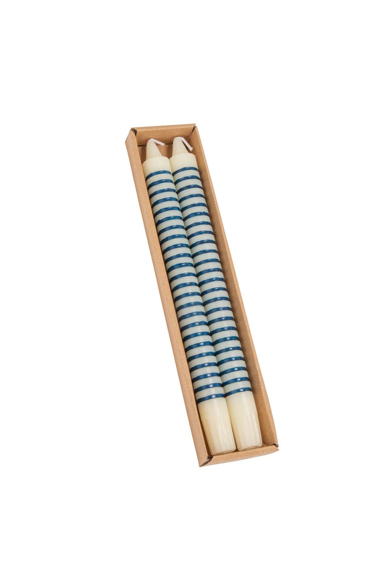 2-Piece Unscented Horizontal-Striped Taper Candles, Main, color, Blue
