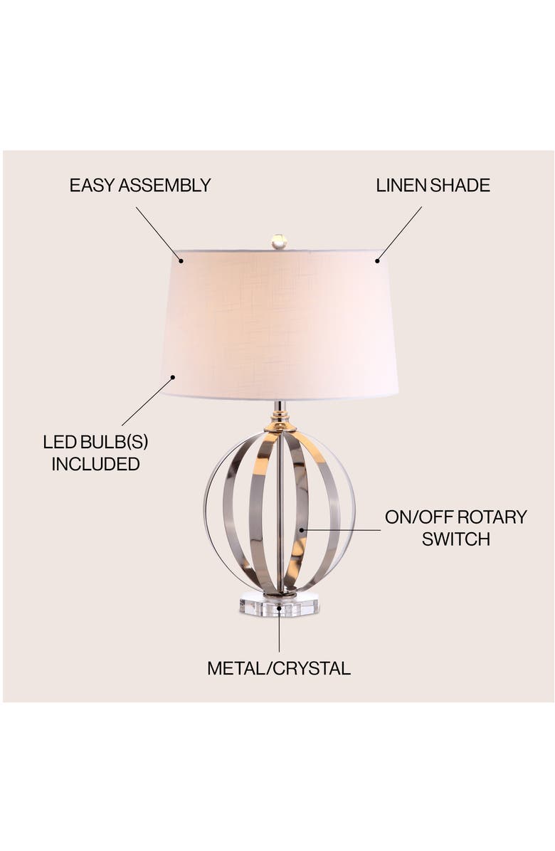JONATHAN Y Logan 26" Metal Orb LED Table Lamp, Polished Nickel, Alternate, color, Polished Nickel/Clear