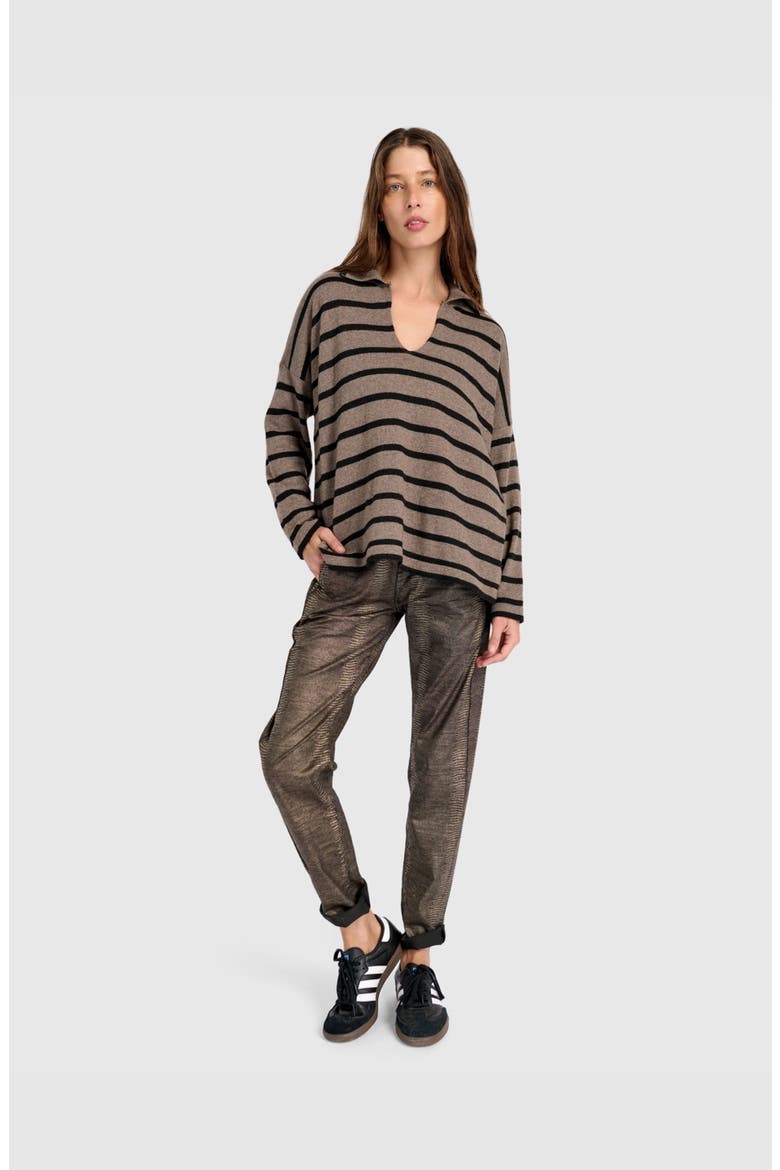 Surfside Collared Sweater, Alternate, color, Latte Stripes