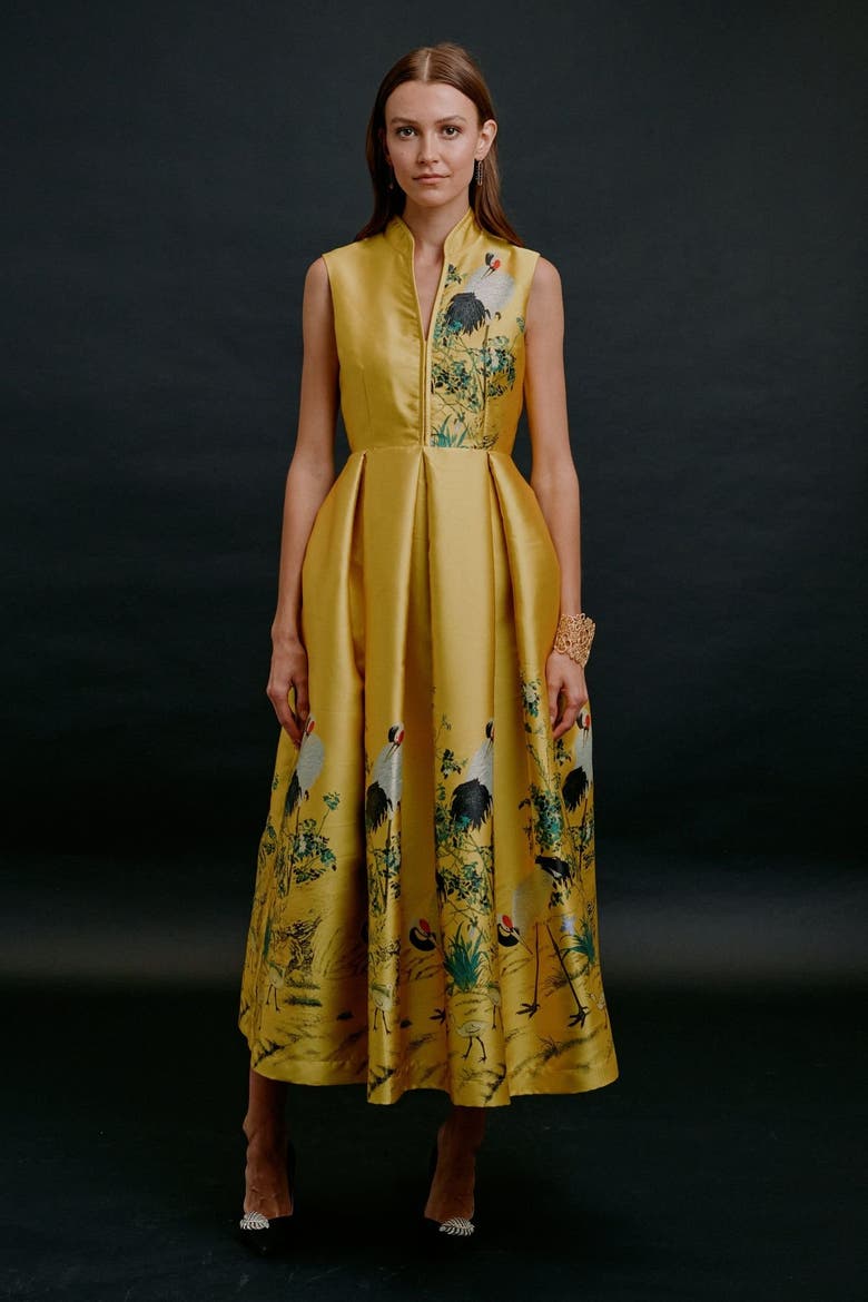 Royal Crane Dress, Alternate, color, Yellow