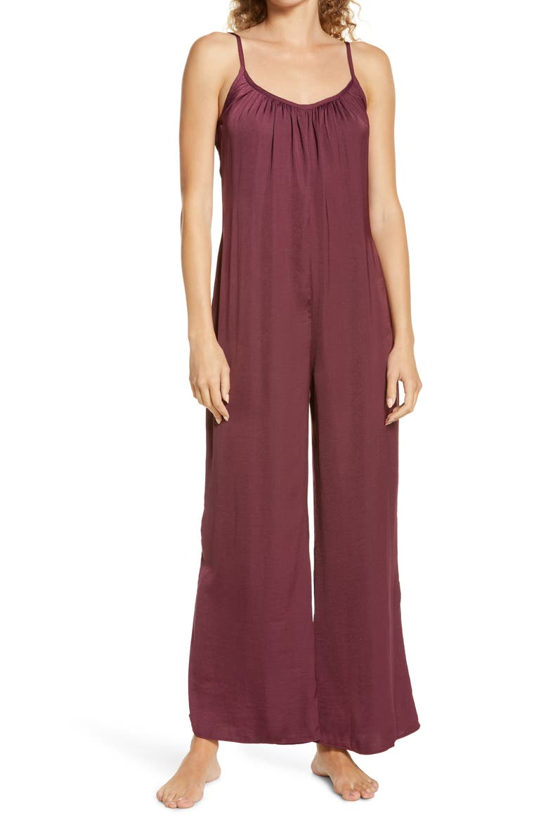 Washable Satin Jumpsuit, Main, color, BURGUNDY