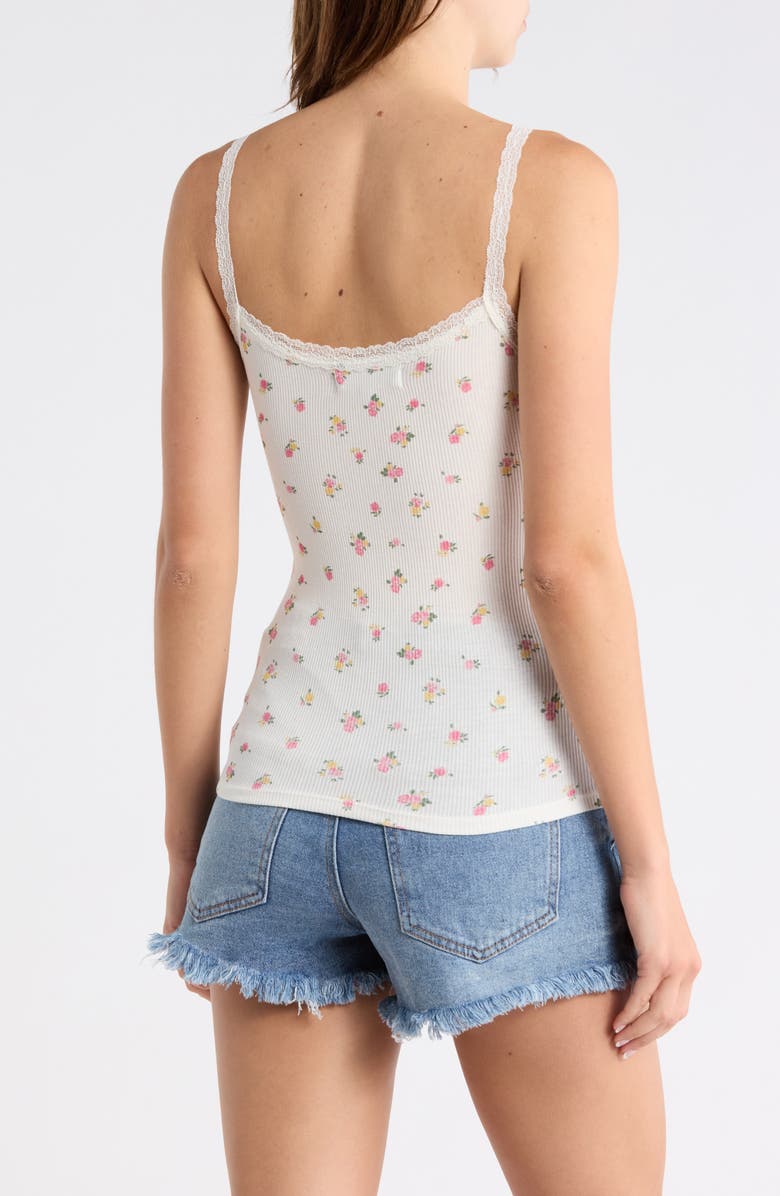 Madden Girl Printed Lace Trim Cami, Alternate, color, Ivory Combo