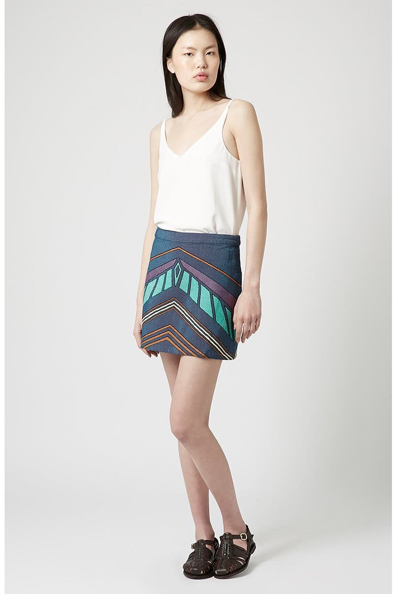Chevron Print A-Line Skirt, Alternate, color, BLUE MULTI