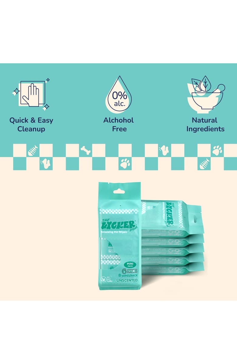 The Licker Store Hypoallergenic Mini Dog Body Wipes with Aloe, Chamomile & Shea Butter, Alternate, color, White - 6Pack (48Ct)