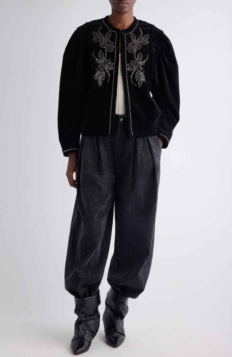 Isabel Marant Pietra Floral Stud Velveteen Jacket, Alternate, color, Black