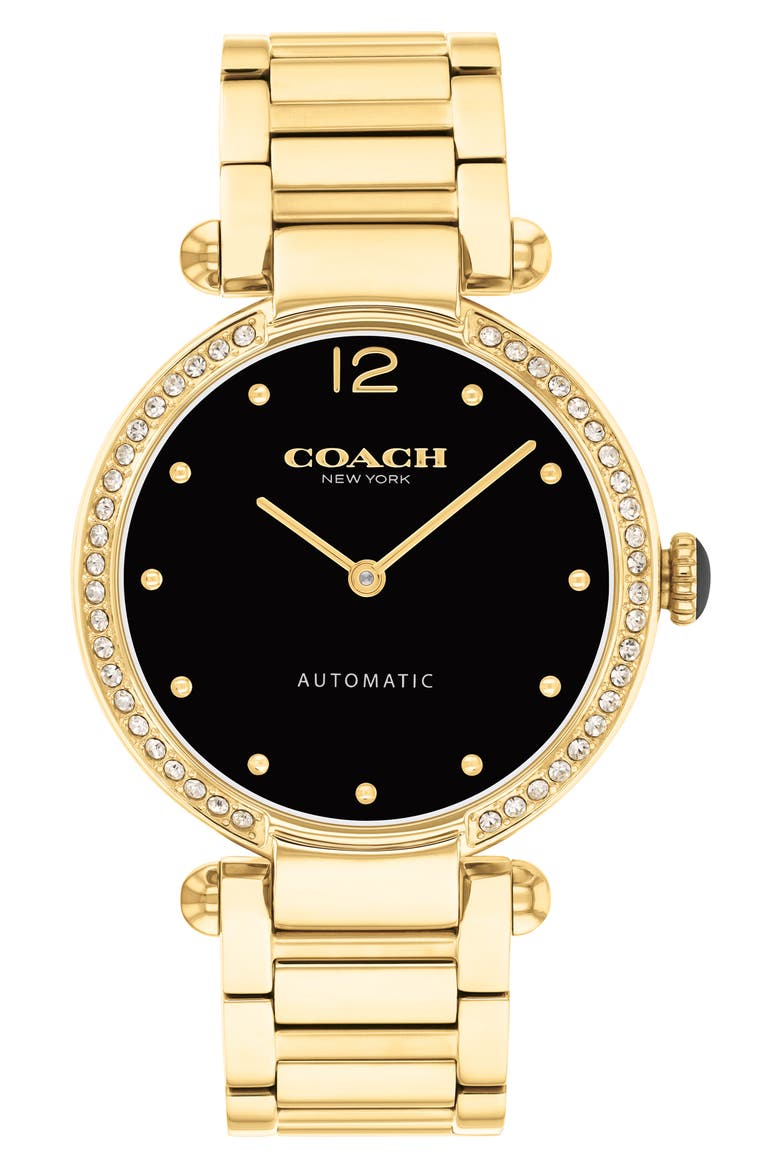 Cary Automatic Crystal Bezel Bracelet Watch, 34mm, Main, color, BLACK