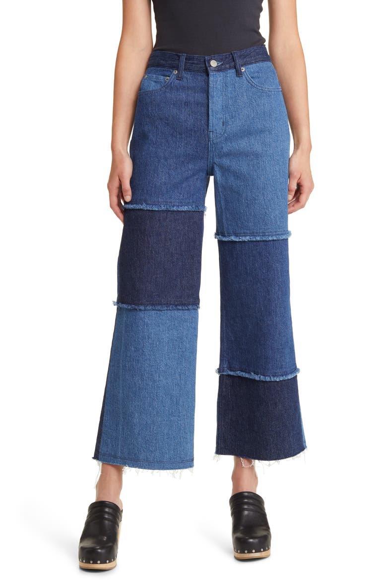 The Getty Patchwork High Waist Crop Wide Leg Jeans, Main, color, INDIGO PATCHWORK