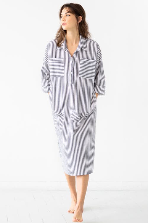 Salua Oversized Button Down Long Shirt In Blue