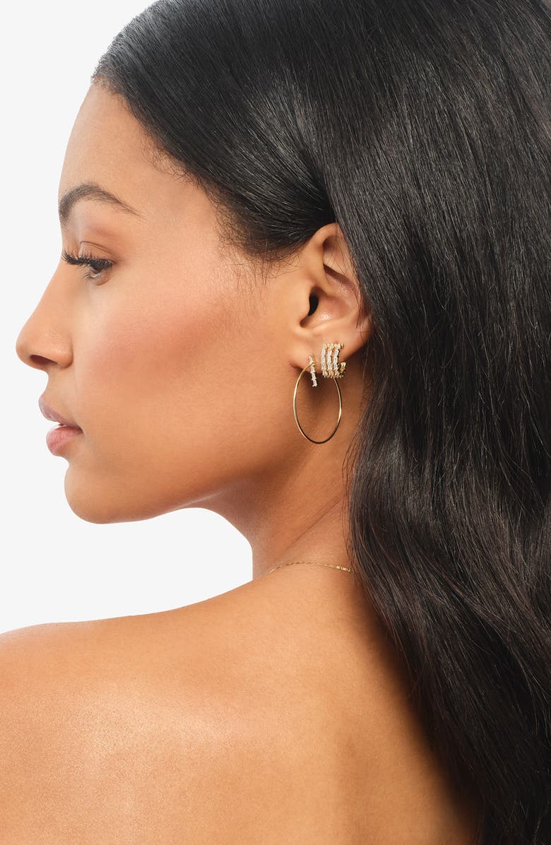 LANA Triple Row Baguette Diamond Huggies, Alternate, color, Yellow Gold