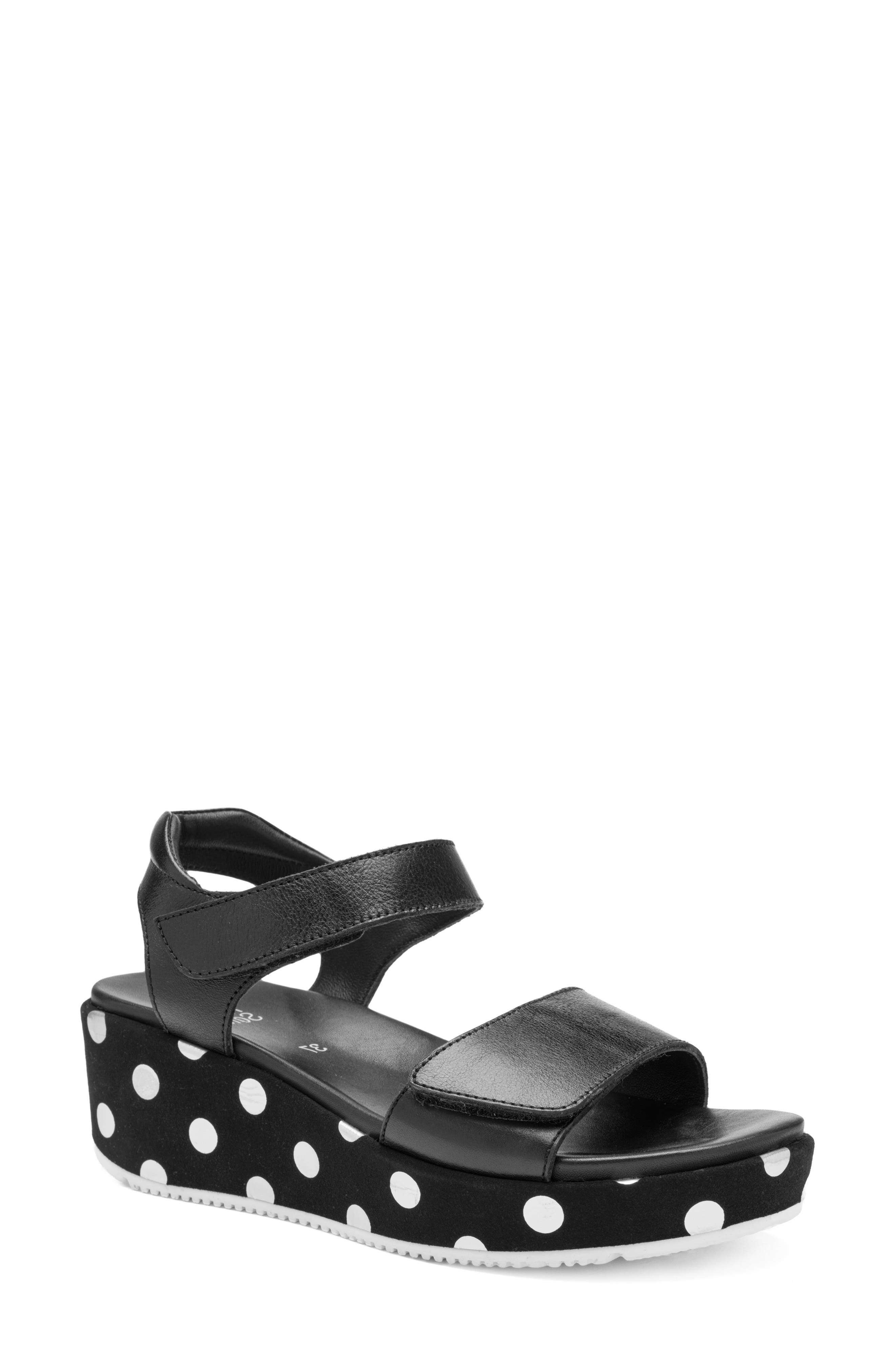 ara Rosepetal Platform Wedge Sandal, Main, color, Black/ Black/ Cream