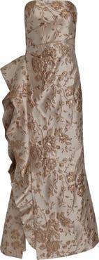Donna Karan New York Floral Metallic Jacquard Sleeveless Gown