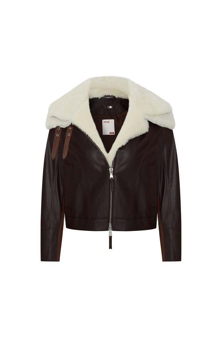 PCFG Double Collar Leather Women Jacket, Main, color, Brown