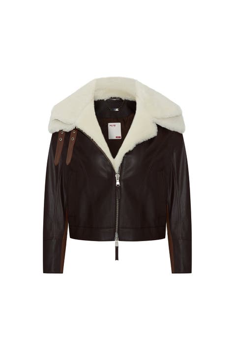 Double Collar Leather Women Jacket