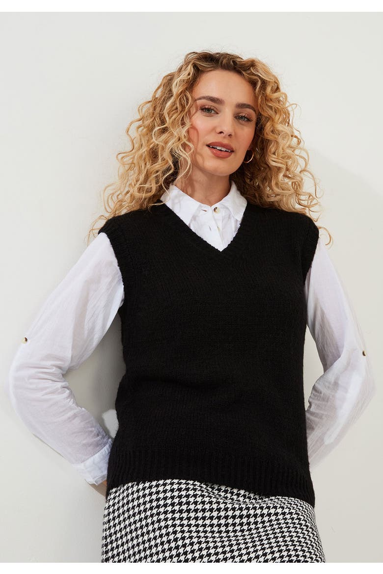 Rib V-Neck Sweater Vest, Main, color, BLACK