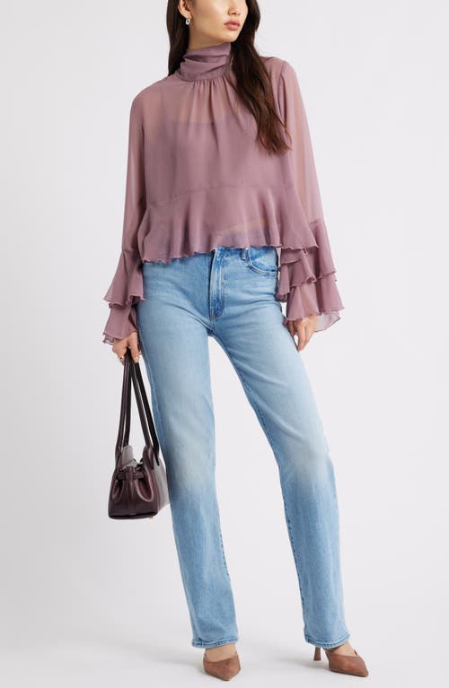 Open Edit High Neck Chiffon Top In Pink