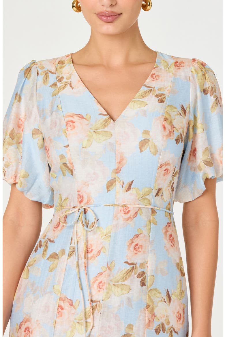 Lavena Floral Puff Sleeve Midi Dress, Alternate, color, BLUE FLRL